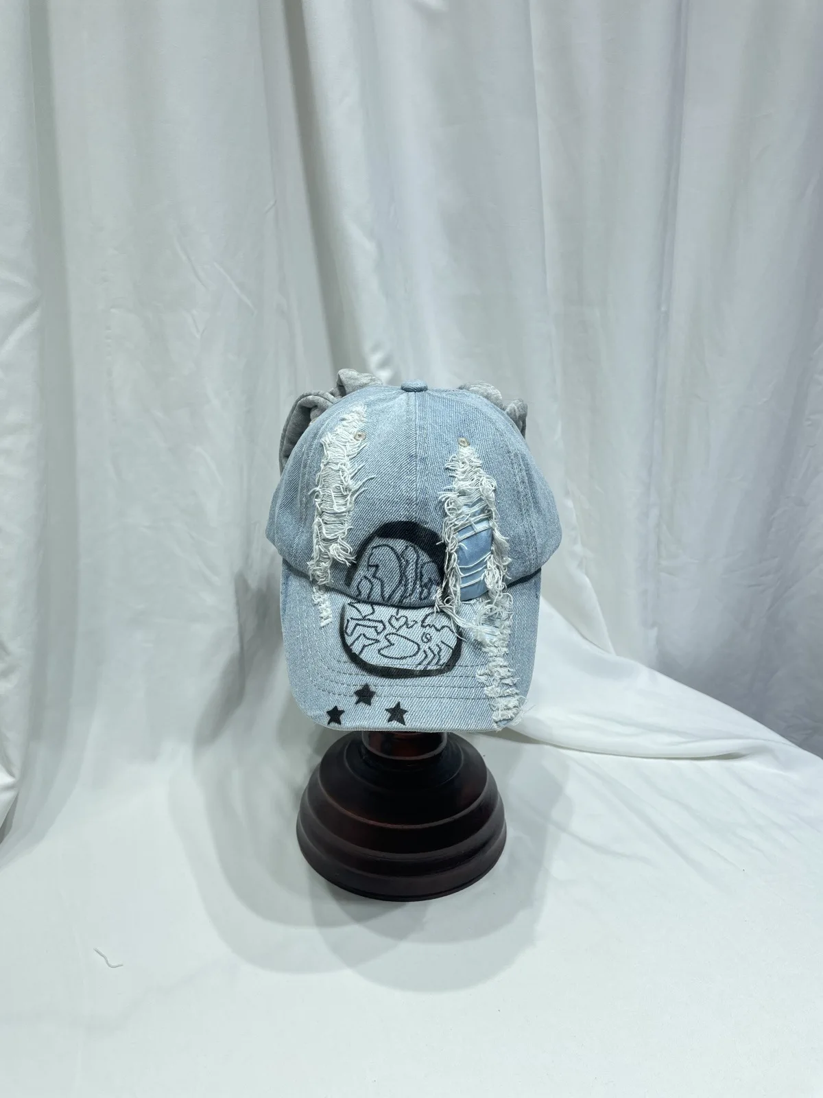 LJRPUPY Y2k Iron Ring Trucker Hoed Kat Oor Baseball Cap Distressed Denim Baseball Cap Sun Caps Grunge Hiphop Dance Bunny Hoed, F10, one size