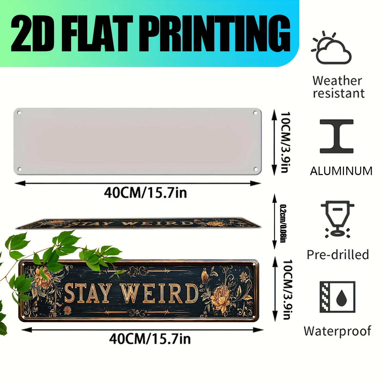 2D Flat Aluminum Home Cottage Bathroom Cafe Garage Porch Bedroom Decor 