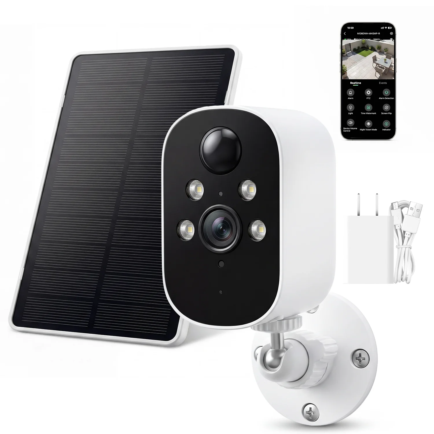 Caméras de sécurité WiFi sans fil, caméra extérieure alimentée par batterie solaire 2K, surveillance