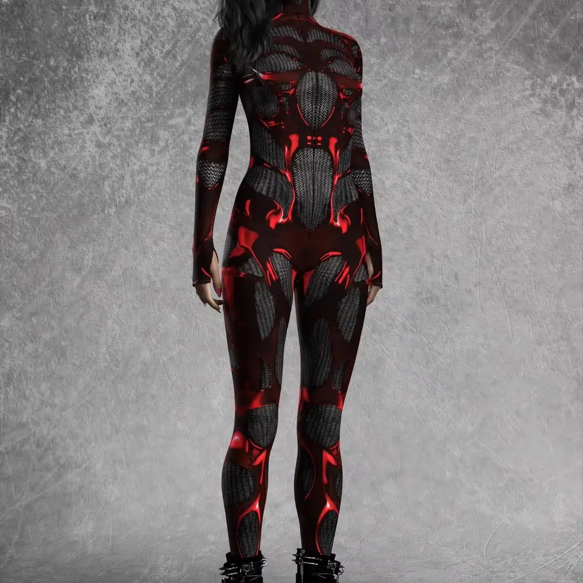 Sexy Damen Psychedelischer Netz-Cosplay-Jumpsuit Horror Halloween Festival Party Bodysuit Karneval Bühnenauftritt Eng Anliegend – Detail 40