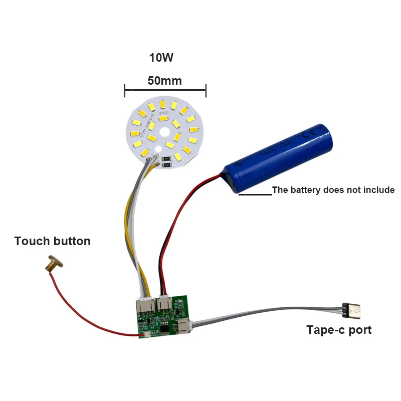 DC3.7V Light Source LED Panel 10W 50MM 3Colors Dimming Controller With Touch ON/OFF Switch Charging Port Type-C