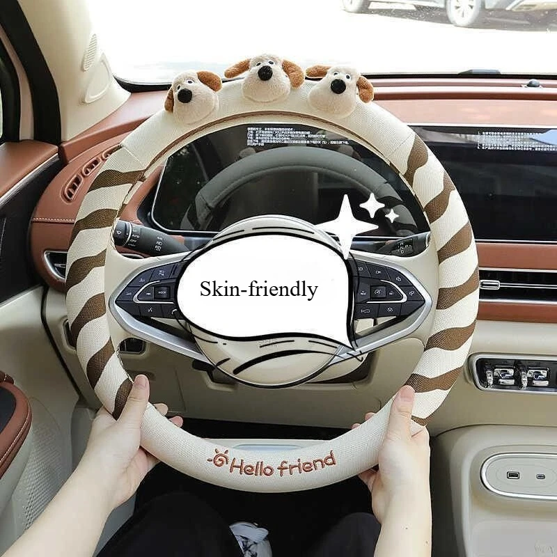 Cute Puppy Gromit Cartoon Universal Car Steering Wheel Cover Cute Round D-Type Anti-Slip Protection Auto Steering Covers Hubs