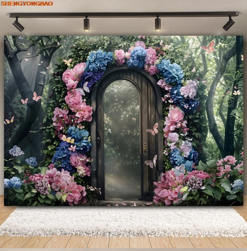 

Interior Flower Window Backdrop For Photography Floral Arch Door Wedding Baby Shower Portrait Decor Background Photo Studio Prop