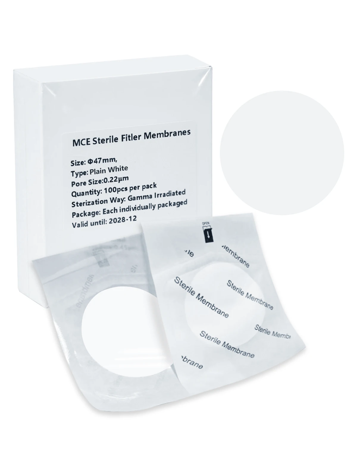Gridded or Plain White Sterile MCE 47mm Membrane Filter 0.22/0.45um, Individually Wrapped Microbial Counting 100pcs/Box
