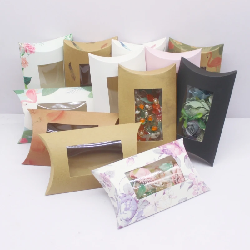 New 17.5x11x3.7 cm big Diy handmade pillow box with window marbling print gift package box white flower style jewerly box