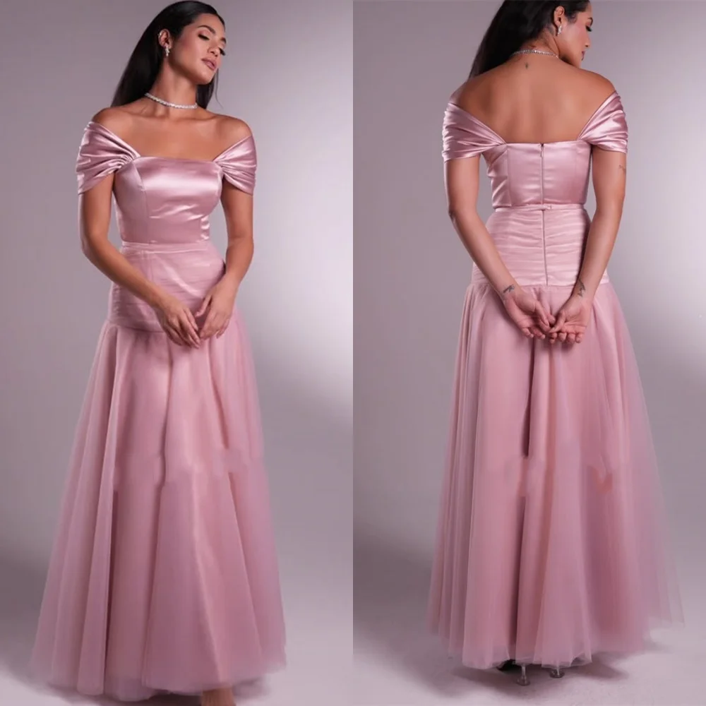 

Customized High Quality Fashion Charmeuse Ruched A-line Off-the-shoulder Long Dresses Bespoke Occasion Dresses Sizes Available