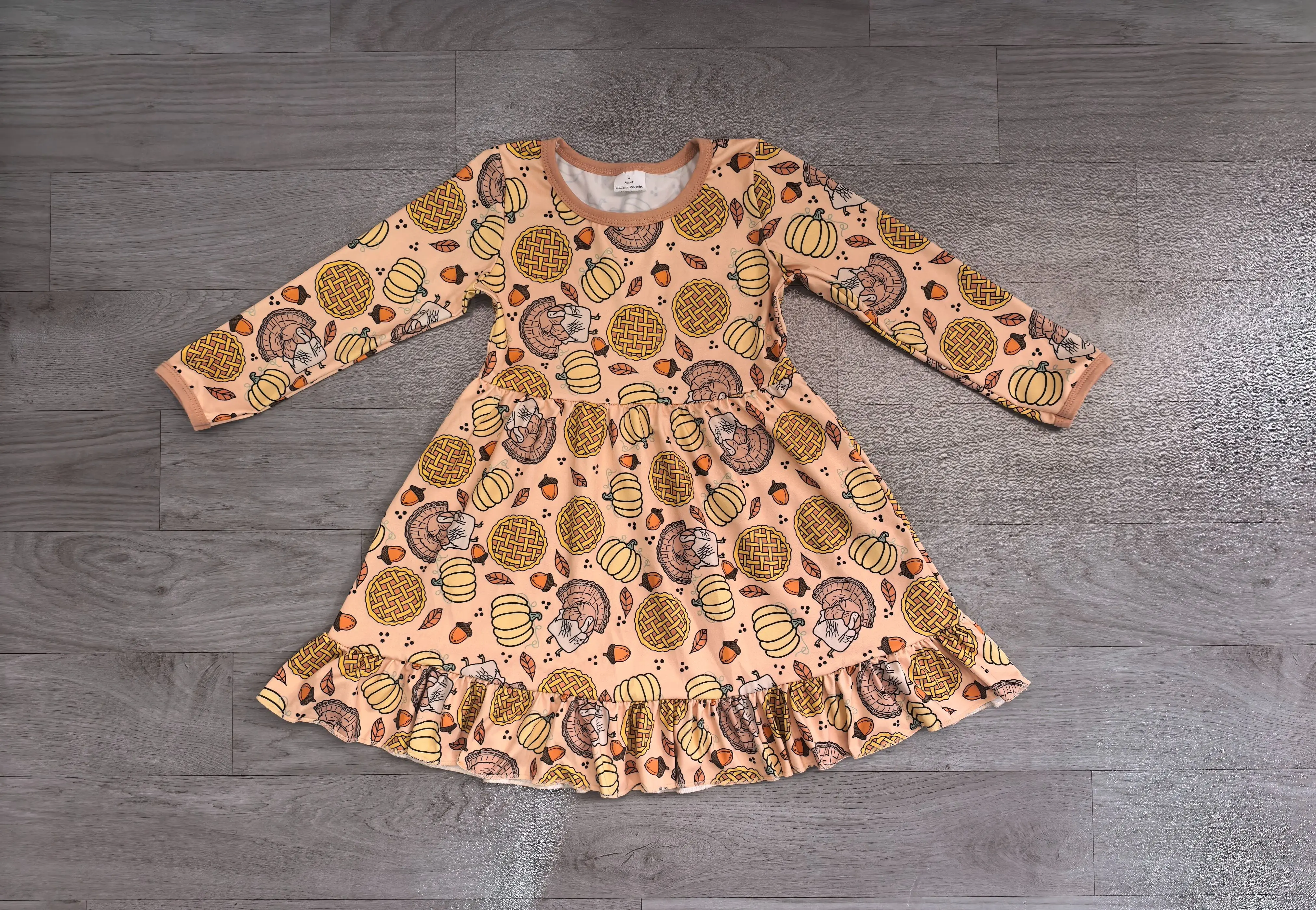 Wholesale Infant Toddler Thanksgiving Baby Kids Children Clothes Fall Clothing Girl Bows turkey Pumpkins Girls Autumn Dress