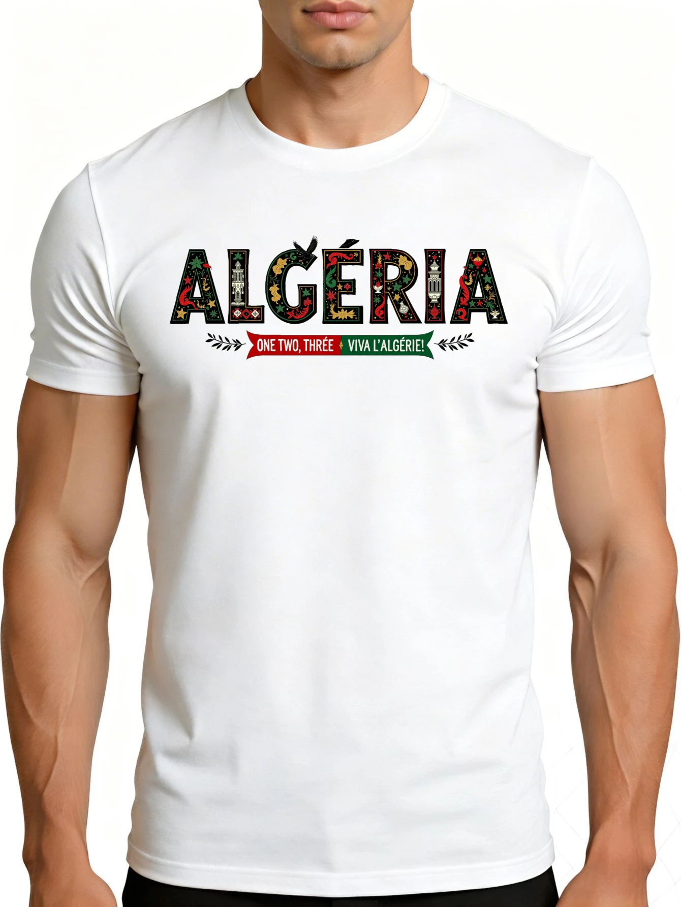 Men's Plain Graphic T-Shirt - Breathable, Soft, and Lightweight - Algeria One Two Three Algeria Long Live - Vintage Fun Graphic Casual Short-Sleeve Summer Top, Gift for Him