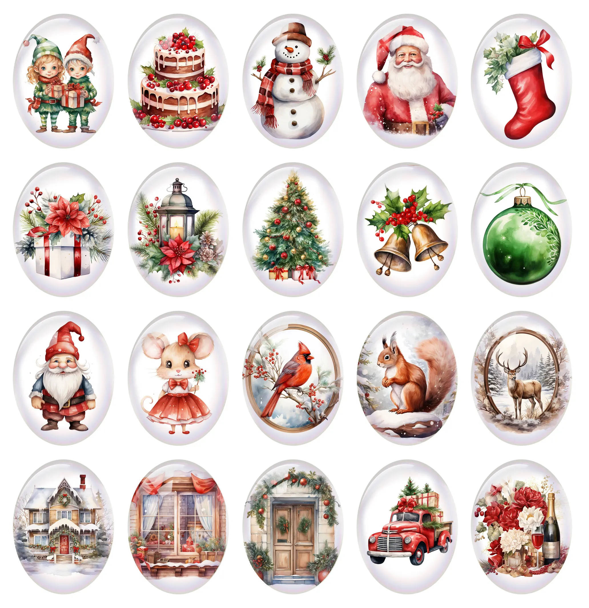 10pcs/lot Christmas X-mas Winter Santa Tree Bells Reindeer Oval Photo Glass Cabochon Flatback Demo Cameo For Diy Jewelry Making