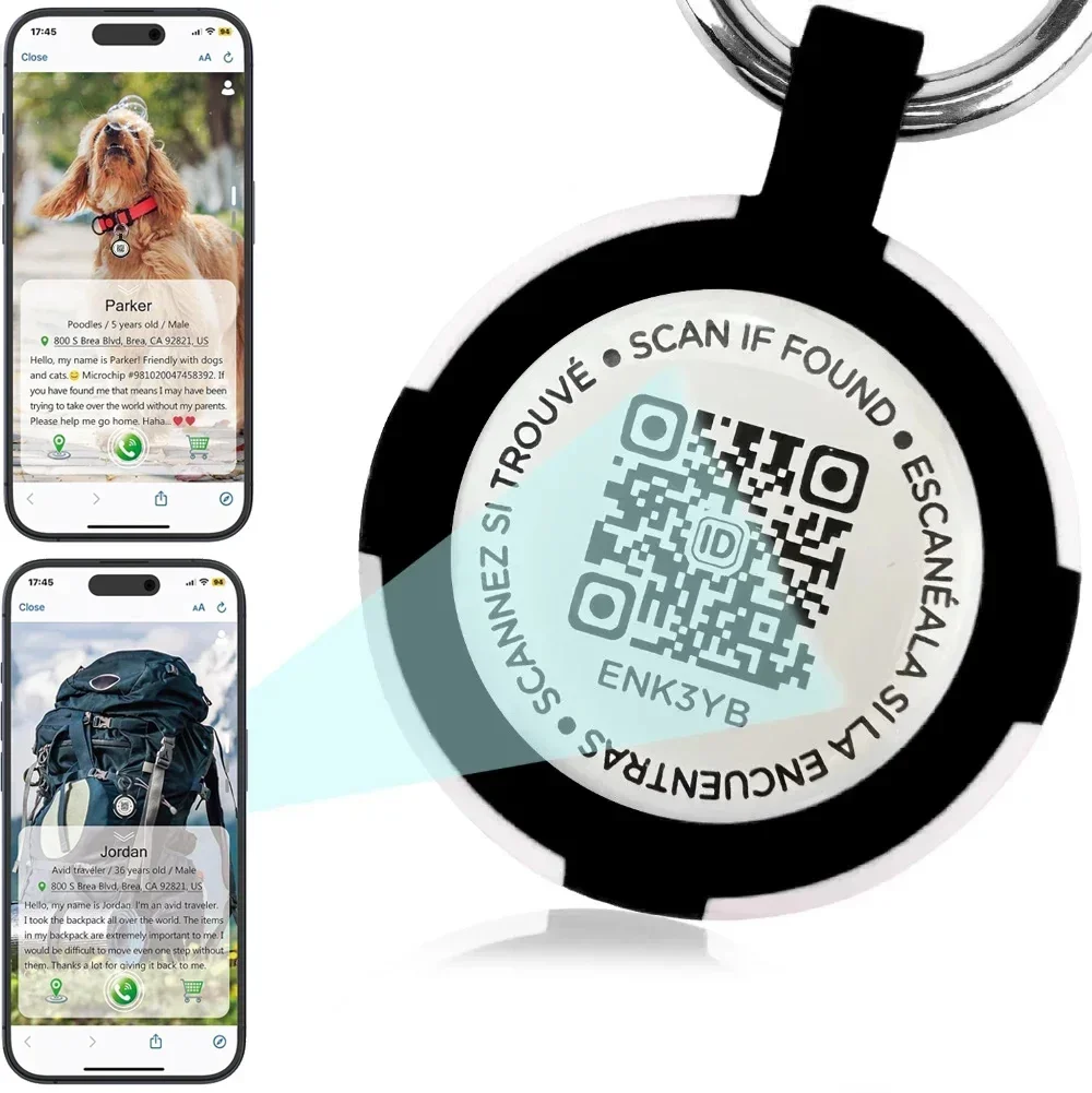 Dog Accessories Airtag Holder with Pet QR Smart Tags ,ID Tag for Dog Cat Waterproof Silicone , Anti-Lost Email Location Alert