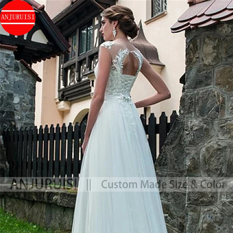 Hot Sale O-neck Sleeveless Top Embrodiery Tulle Keyhole Back Design Sweep Train A-line Beach Wedding Dresses robe de mariee 2024