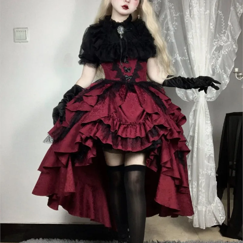 Manor dark Gothic style black shirt red pull up suit dress