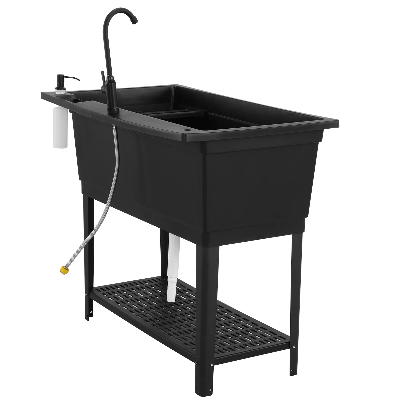 

Freestanding Plastic Laundry Sink with Stainless Steel Faucet Soap Dispenser Washing Hand Basin for Washing Room Backyard Garden