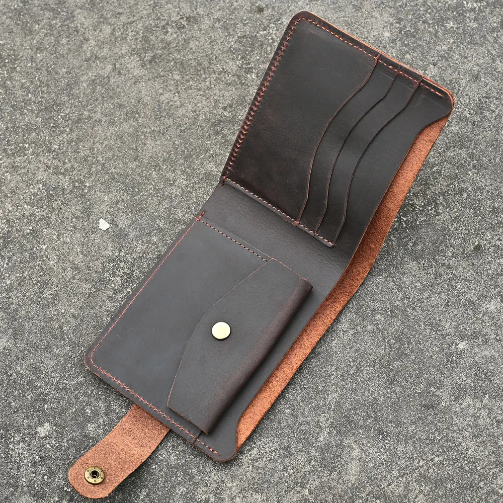 Dompet Kulit Kuda Gila Pria - Dompet Kulit Asli Lipat Dua (11x9.5cm) dengan Saku Koin & Slot Kartu Kredit