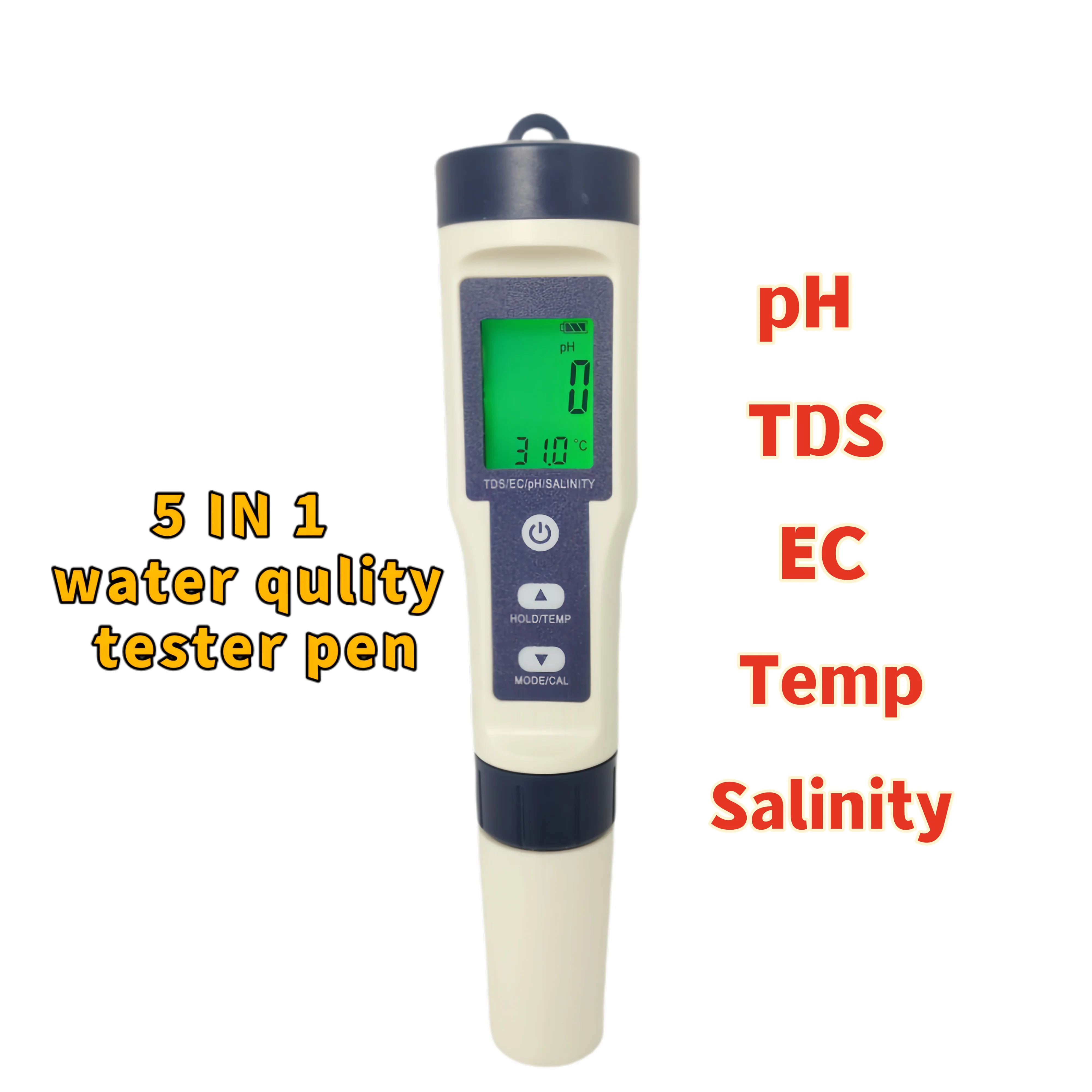 

5 in 1 TDS EC PH TEMP Salinity Water Meter Display Portable Water Quality Tester Pen For Water Tester