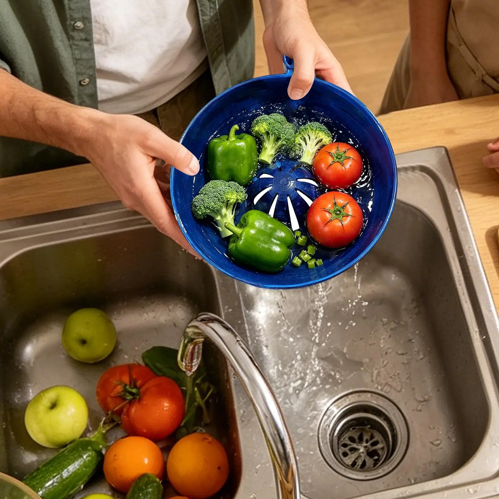 Self Rotating Berry Washer Spinner Washing Bowl with Drain for Kitchen Salad Lettuce Strawberry Veggie Produce Colander - view 5