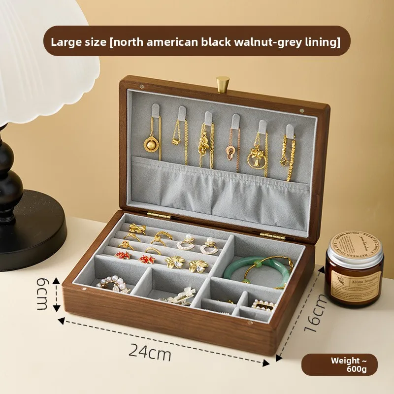 Solid wood log jewelry storage box, ring, stud earrings, bracelet, necklace, large capacity.