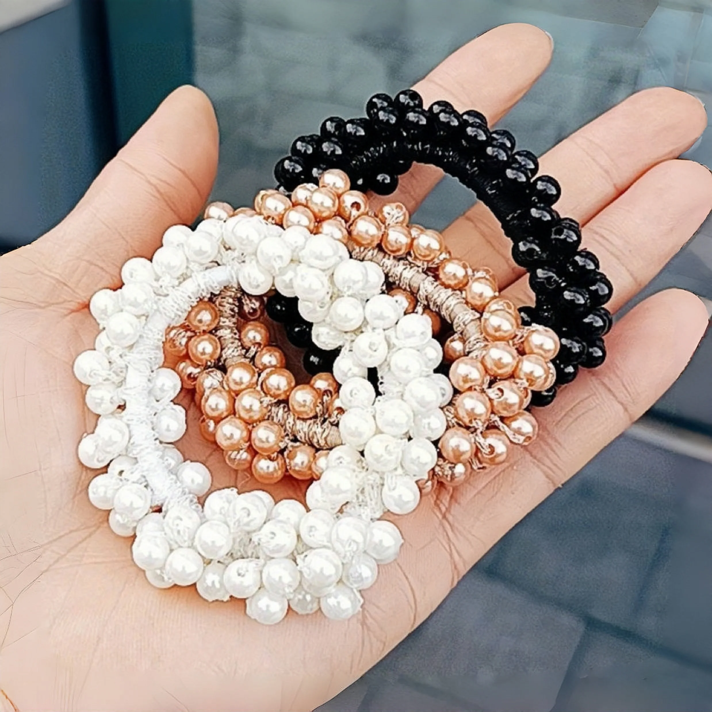 ربطة شعر أنيقة من اللؤلؤ الصناعي للنساء والفتيات، أربطة شعر بسيطة وأنيقة، حامل ذيل حصان مرن، أربطة مطاطية