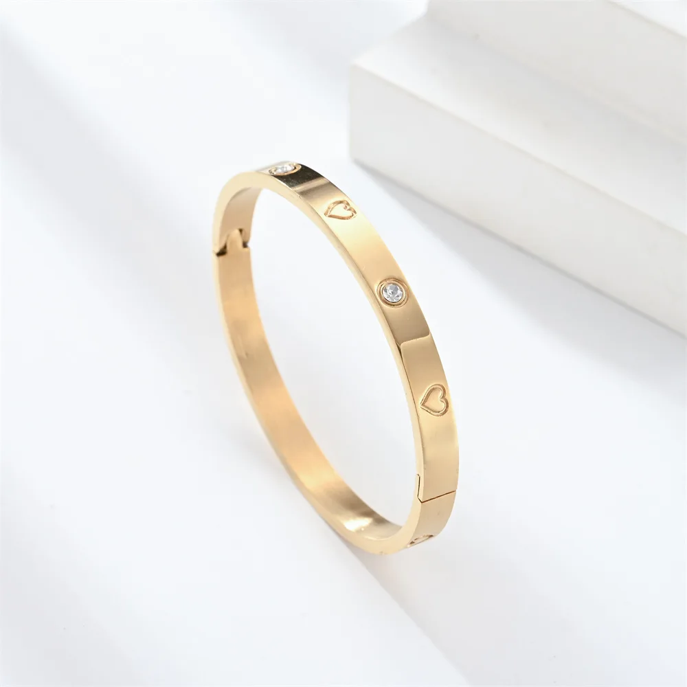 Classic Stainless Steel Zircon Buckle Couple Bracelet For Women Men Jewelry Valentine's day Gifts Diameter 50*60MM