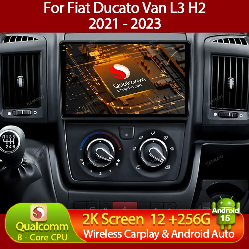 Автомобильный радиоприемник Android 15 для Fiat Ducato Van L3H2 2021 2022 2023 Carplay Auto GPS NAVI 4G WIFI Мультимедийный стерео видеоплеер QLED