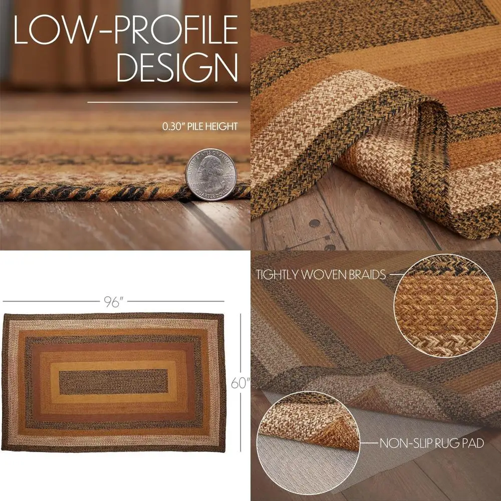 Black Striped Jute Accent Rug with Floor Pad