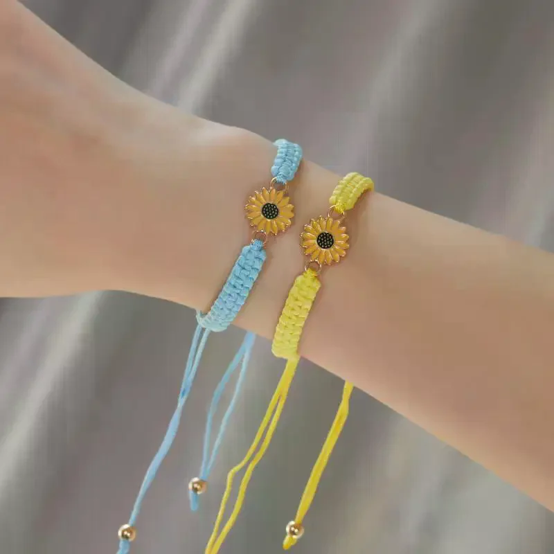/HTF/Colorful Woven Bracelet For Men And Women Handmade Sunflower Bracelet For Couples Best Friends Graduation Gift Adjustable
