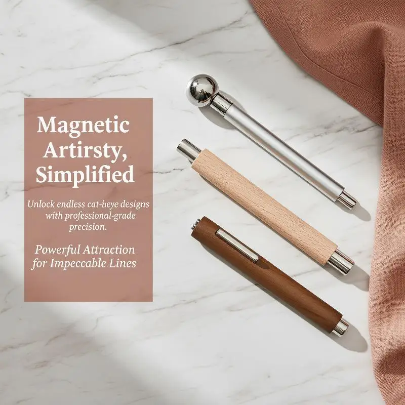 Galvanized Iron Multifunctional Strong Cat's Eye Magnet Wooden Handle Cylindrical UV/LED Gel Magnet Tool Double Head Nail Art