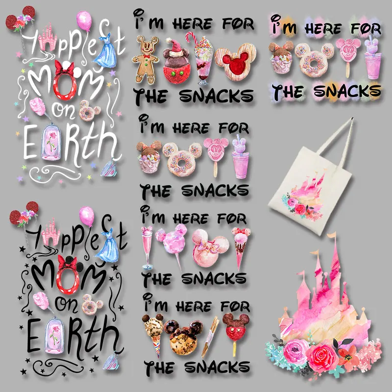 

Happiest Mom on Earth Snacks Mickey Mouse Ear Vinyl Sticker For Clothes heart iron on patch Cheap DIY decoration
