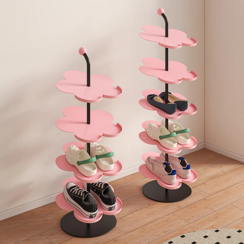 

Pink Peach Blossom Shoe Rack Multi-layer Iron Storage Rack for Entrance Designer Slipper Organizer Home Decoration Shoe Cabinets
