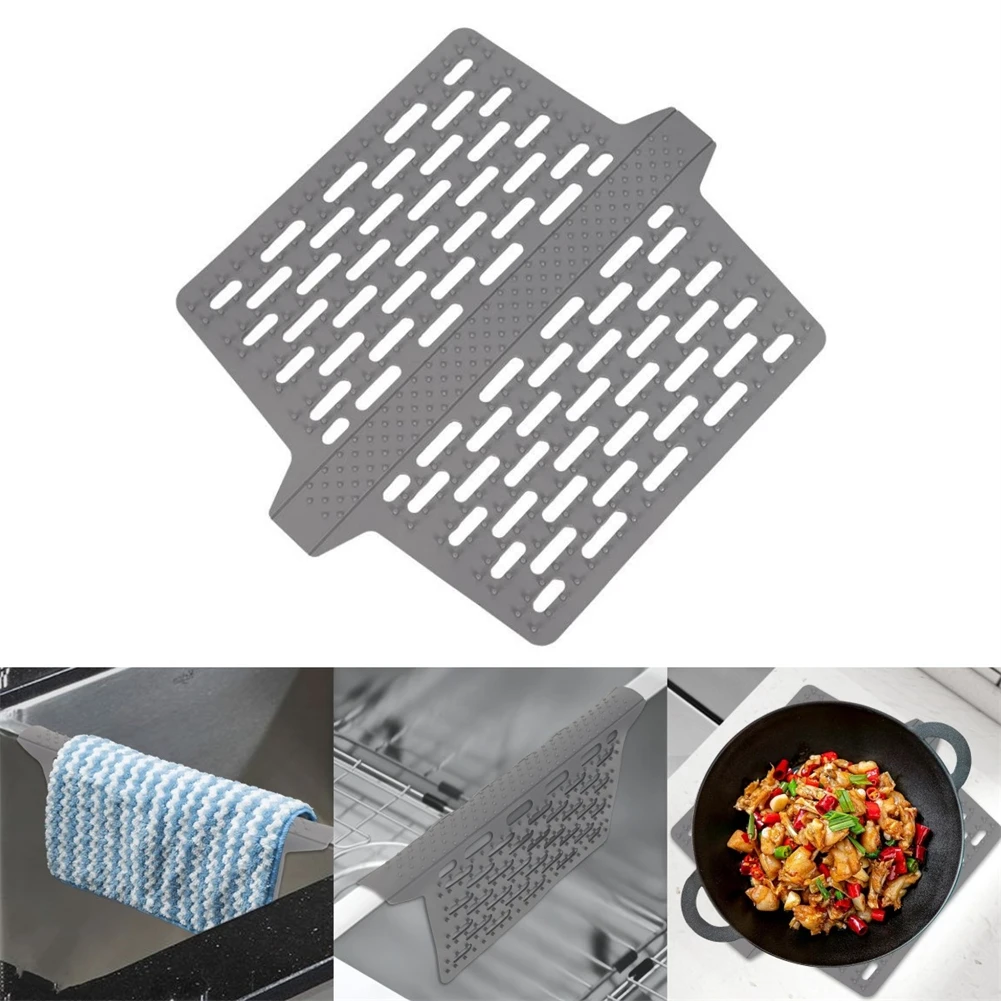 1pc Silicone Sink Saddle Mat Kitchen Sink Protector Divider Mat Heat Resistant Pad Sink Saddle Mat Kitchen Storage Organization