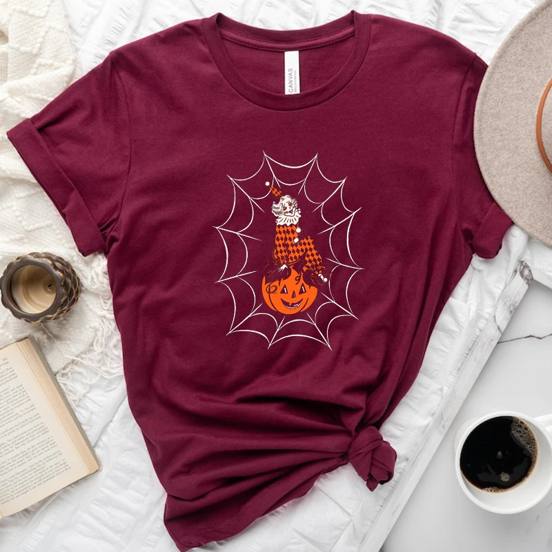 Funny Halloween Women T Shirts Cotton Clowning on Cobwebs Graphic Tee Causal O Neck Aesthetic Clothes Causal Kawaii Tshirts