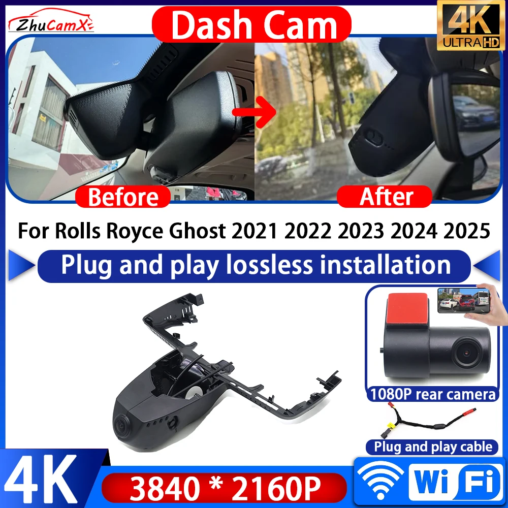 

ZhuCamX 4K UHD Plug And Play Video Recorder Night Wifi DVR Dash Cam Camera for Rolls Royce Ghost 2021 2022 2023 2024 2025