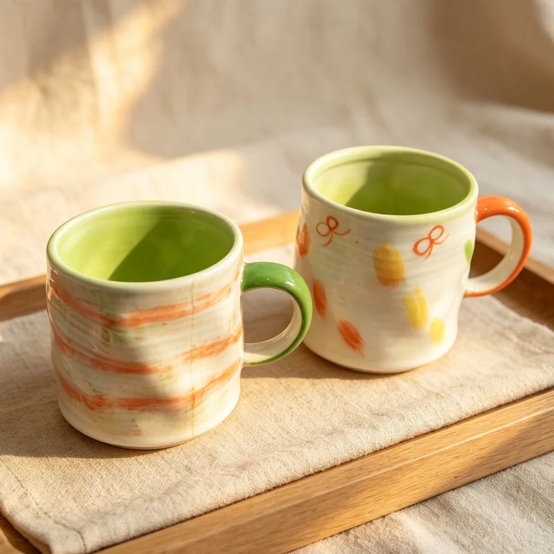 Ceramic Hand Painted Coffee High Aesthetic Value Kiln Turned Mug Simple Retro Breakfast Hotel And Homestay Couple s Water
