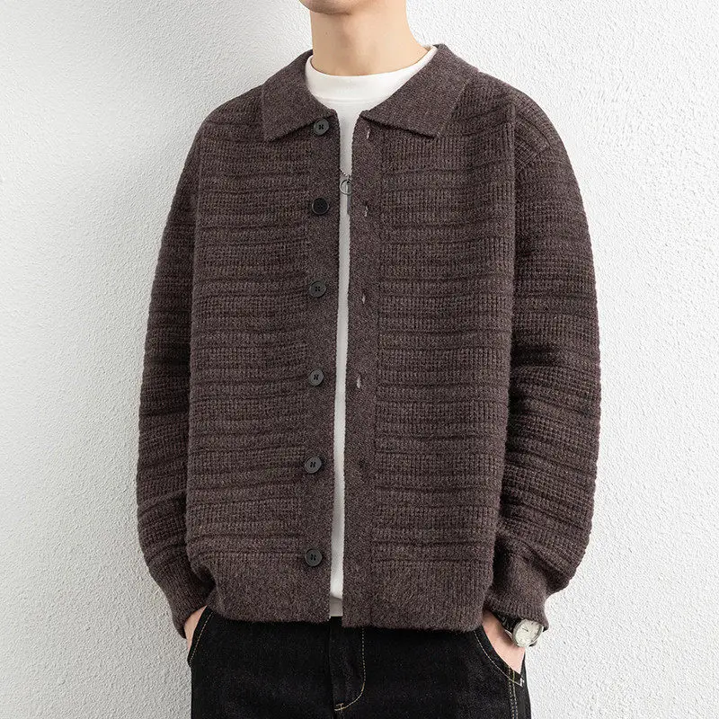 Cappotto da uomo autunno inverno colletto rovesciato maglione cardigan lavorato a maglia moda uomo tinta unita caldo maglione casual lavorato a maglia giacche cappotto