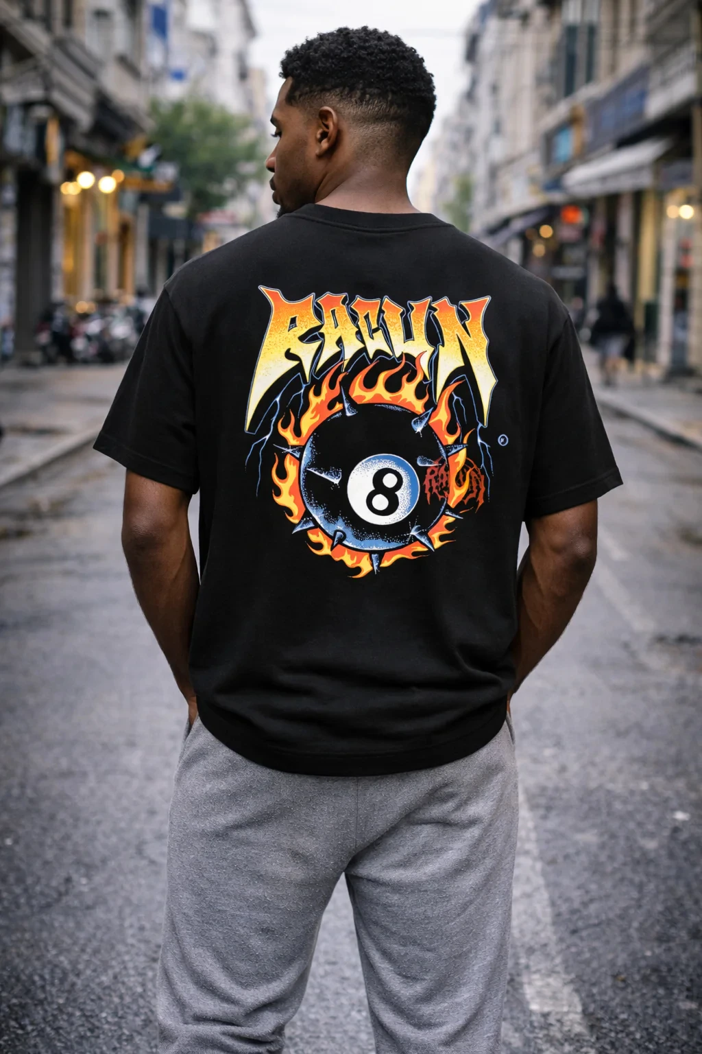 Billiards Black 8 Pattern Print T-shirt, American Style Street Hip Hop Top, Unisex Fashion Round Neck Pure Cotton T-shirt