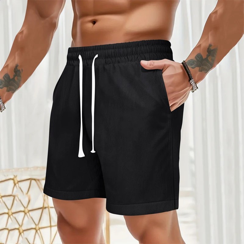 

New Men's Cotton Linen Shorts Pants Male Summer Breathable Solid Color Linen Trousers Fitness Streetwear S-3XL