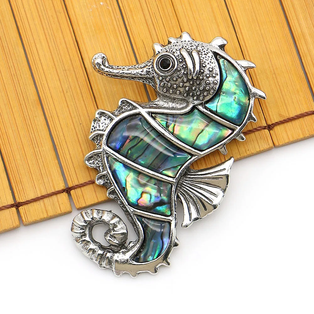 

40x59mm Natural Abalone Shell Splicing Seahorse Shaped Brooch For Women's Clothing Matching Dual-use Pendant Accessory Supplies