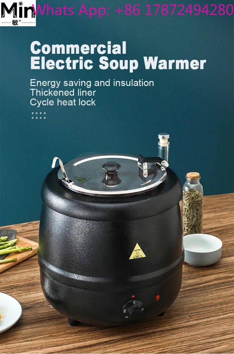 220V/110V Commercial Electric Soup Kettle, Fast Heating, Stainless Steel Pot & Hinged Lid, Black