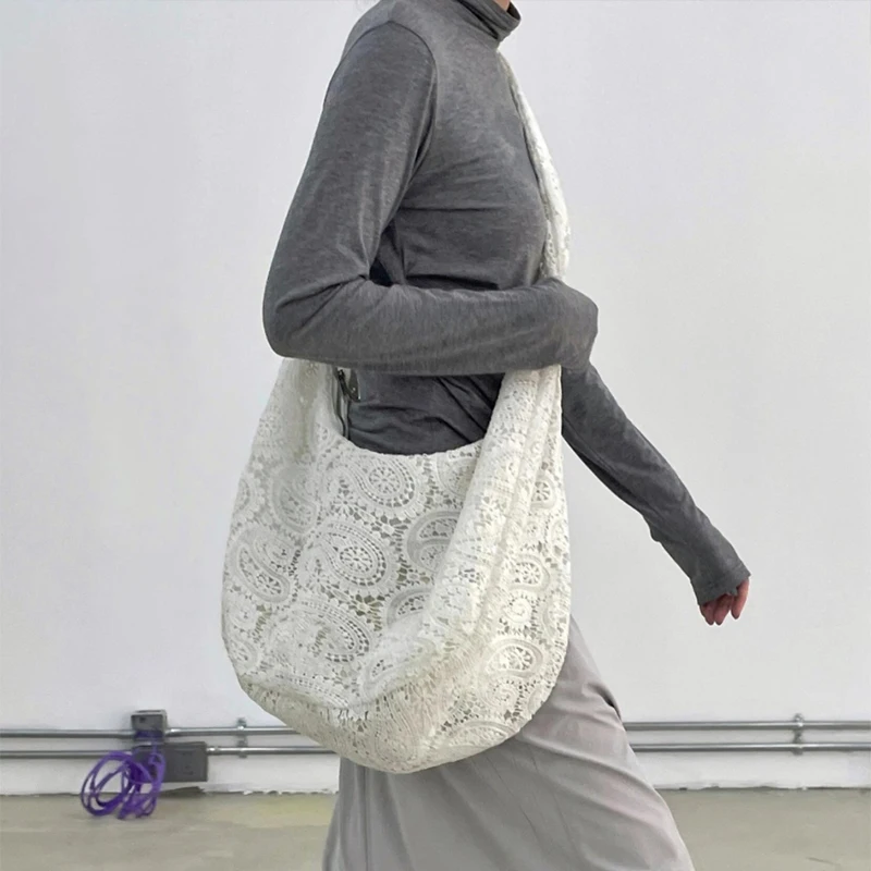 

Handmade Lace Crossbody Tote Bag Pattern Hollow Woven Bag Boho Beach Bags Premium Style Large Capacity Crossbody Bag For Ladies