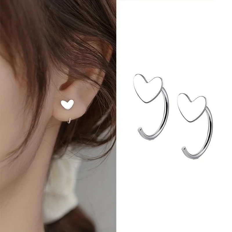 1 Pair Fashion Simple Geometric Minimalist Heart Stud Earrings for Women Small Open Huggie Hoops Ear Piercing Earring Jewelry