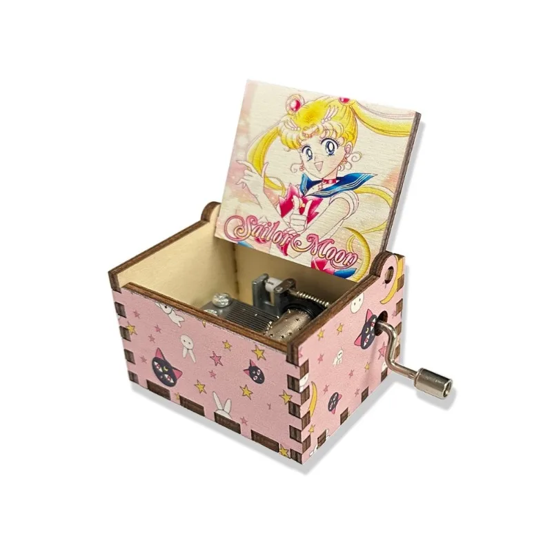 Caja de música de manivela con diseño de Sailor Moon, regalo para niñas, caja de música de madera mini