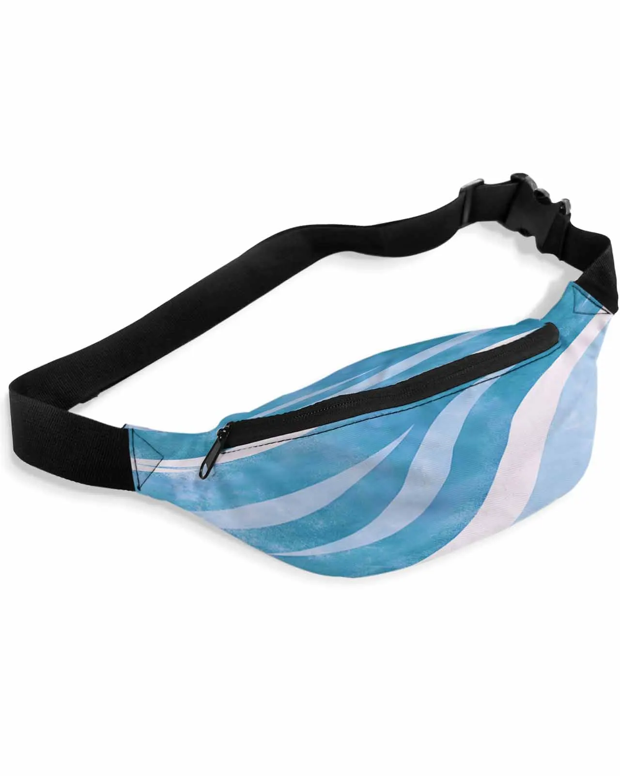 

Blue White Waves Modern Abstract Texture Waist Bag Women Men Belt Bags Large Capacity Waist Pack Unisex Crossbody Chest Bag