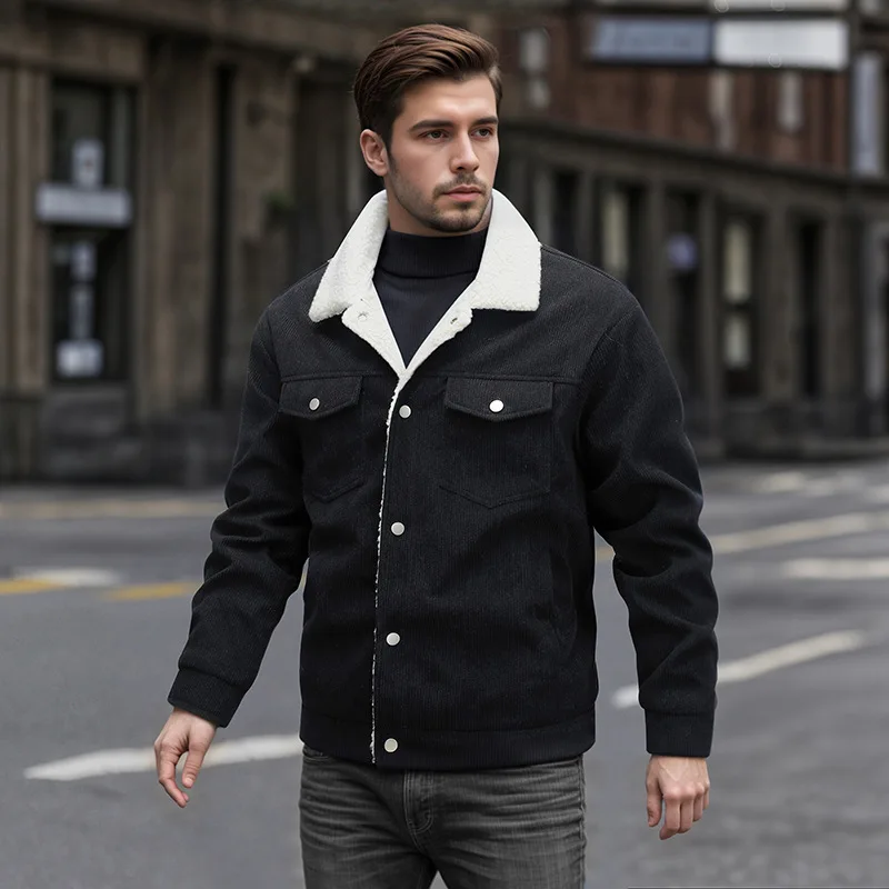 

Winter Casual Plush Jacket Fashion Coat Outfit Winproof Coats Men's Wear Single Breasted Loose Jacket Men's Corduroy Jacket Coat