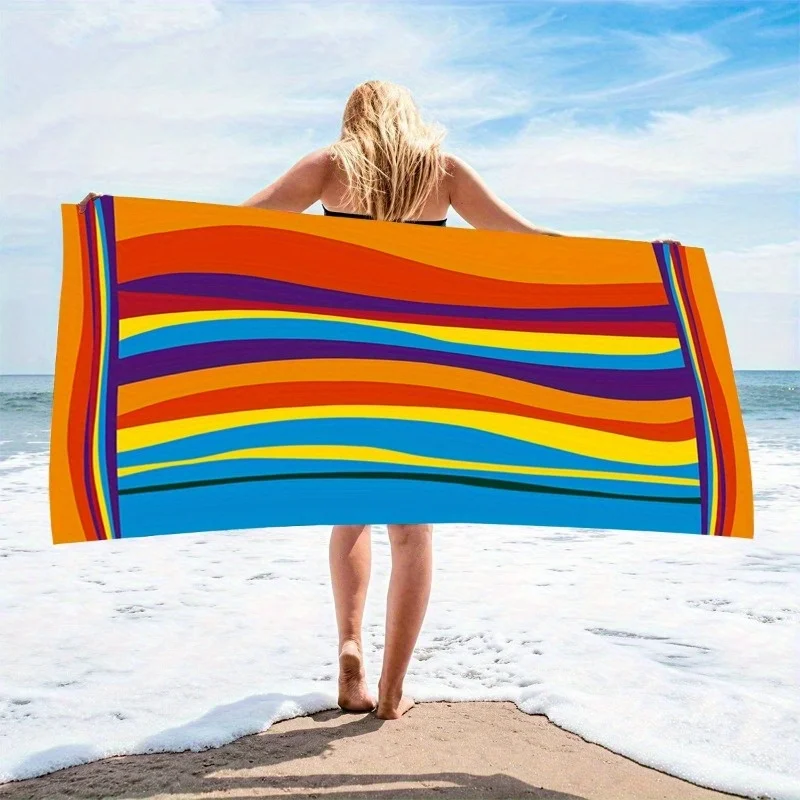 Colorful Striped Beach Towel, Enlarged and Thickened Absorbent Quick Drying Towel, Vacation Swimming Sun Protection Large Towel