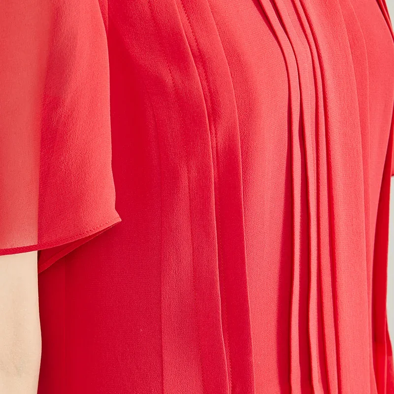 Voa seda vermelha três camadas georgette design com decote em v envelope fita plissada quente e graciosa senhora novo vestido estilo chinês ae2195