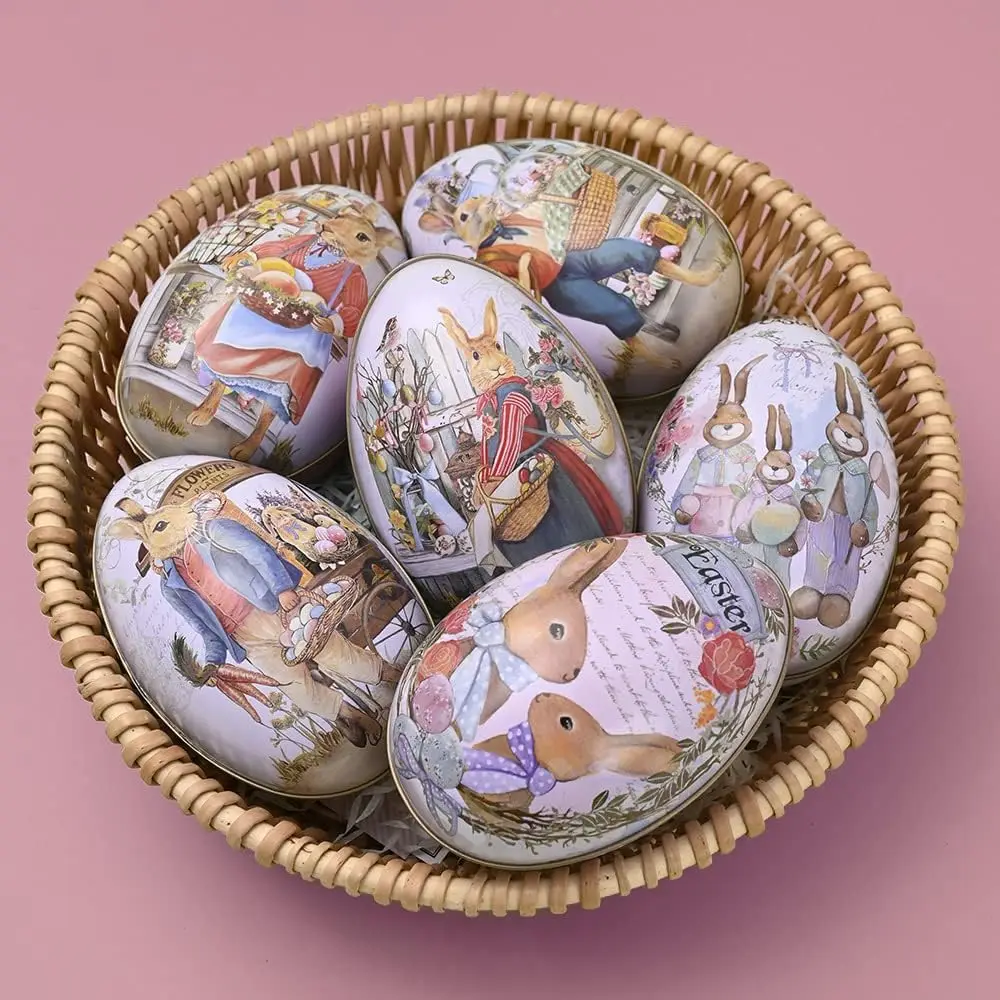 Easter Eggs Decoration Metal Egg Shaped Gift Candy Box Cookie Jar Easter Decorations Rabbit Party Kids Gifts Large Medium Small