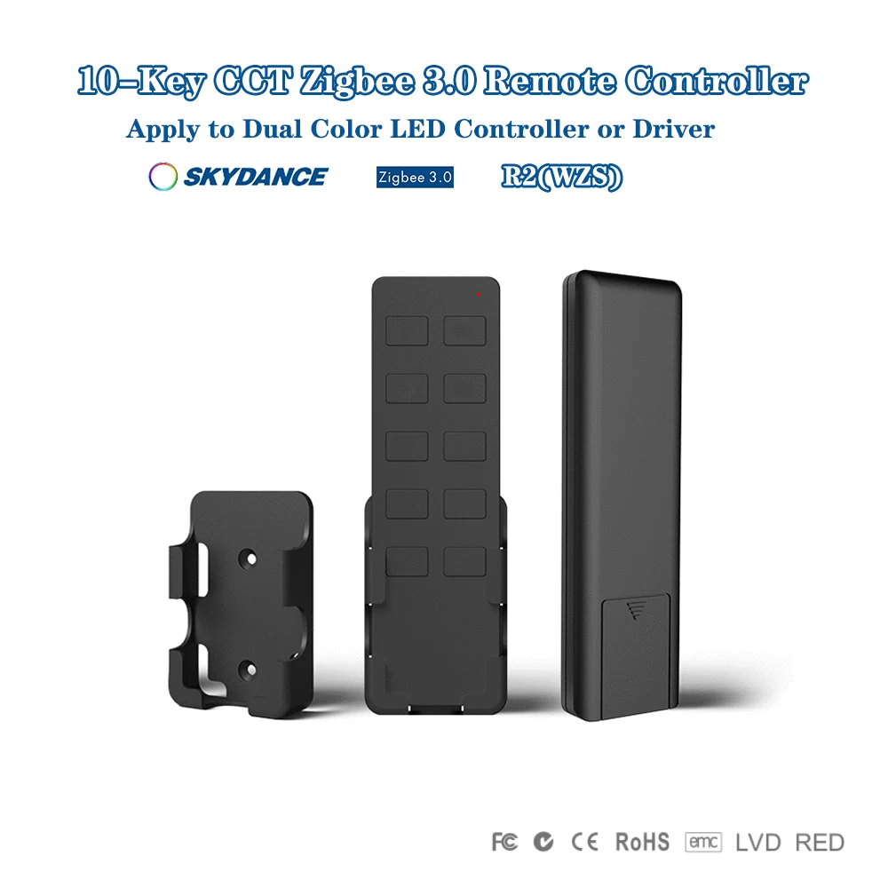 

Skydance R2 (WZS) 10-клавишный пульт дистанционного управления CCT Zigbee, беспроводной пульт дистанционного управления, подходит для двухцветного светодиодного контроллера или драйвера Zigbee 3.0