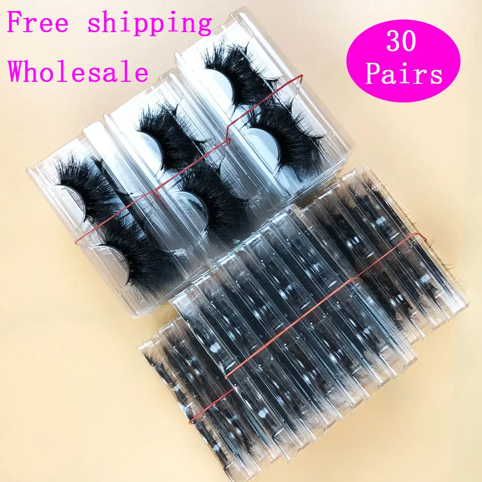 Wholesale 30 Pairs 3D Mink Lashes Fluffy Soft Wispy 25mm Mink Eyelashes Natural Long False Eyelashes Curly Lash Makeup