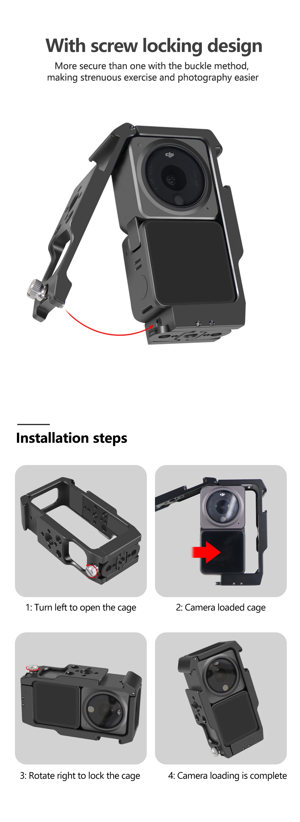 Magnetischer Action-Kamera-Käfig für DJI Action 2 Dual-Screen Vollkäfig mit Cold-Shoe-Halterung, 1/4 3/8 ARRI-Positionierungslöchern und Ladestation – Detail 1