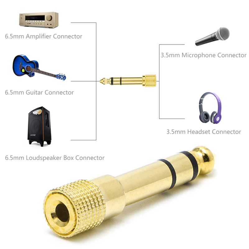 6.5mm 1/4 "plugue masculino para 3.5mm 1/8" adaptador de fone de ouvido estéreo jack fêmea